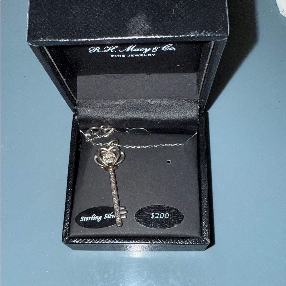 Macy's Sterling Silver Key Necklace 1/3 carat of genuine diamonds